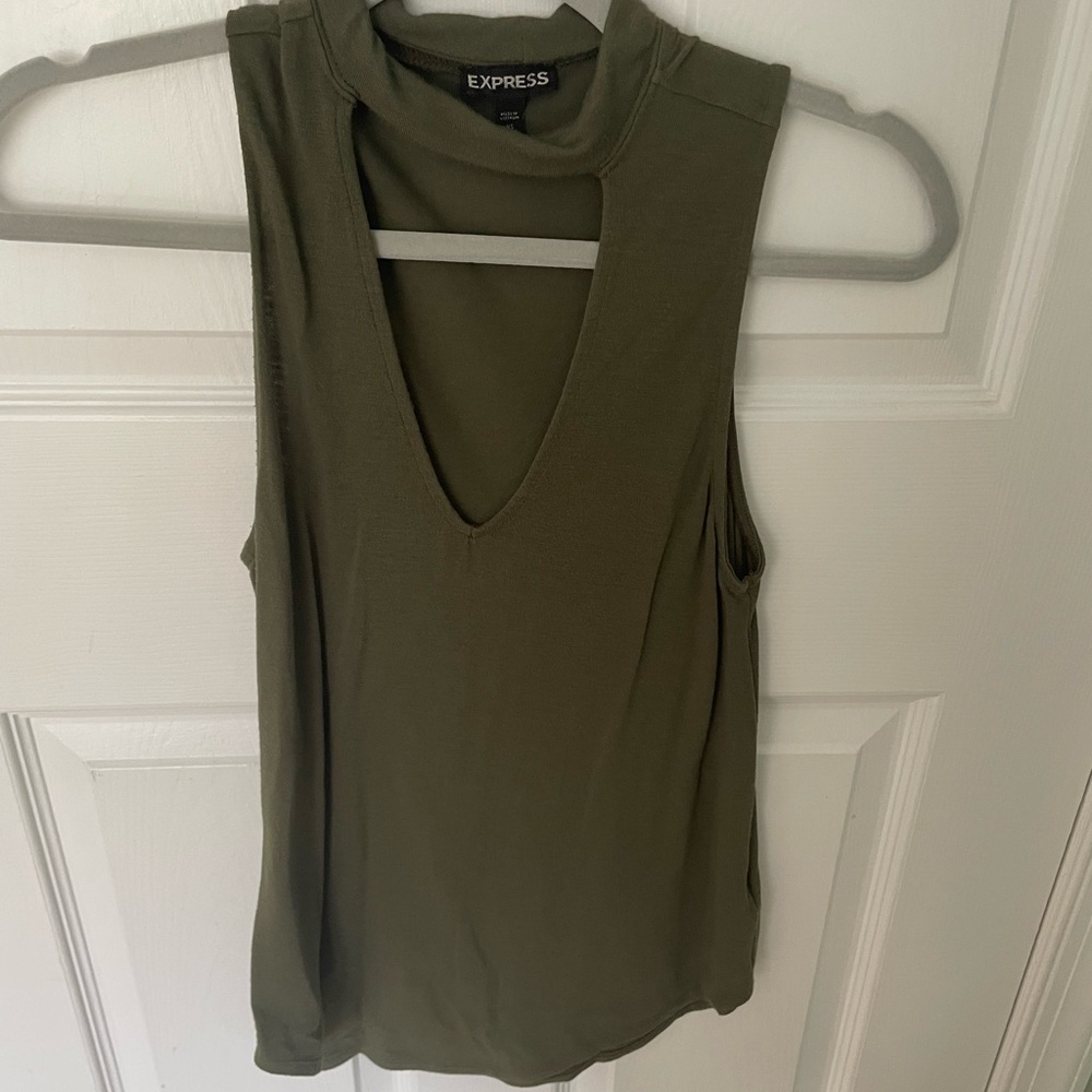 Express Green Cut Out Tank Top with Mandarin Collar
